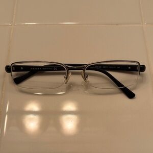 Prada Black and Silver Half Rim Rectangular Eyeglasses, ***Frame only***